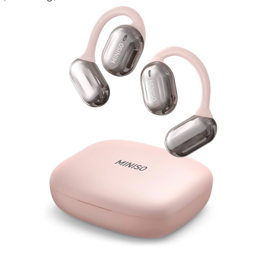 MINISO Pink On-Ear Wireless Headphones with Charging Case